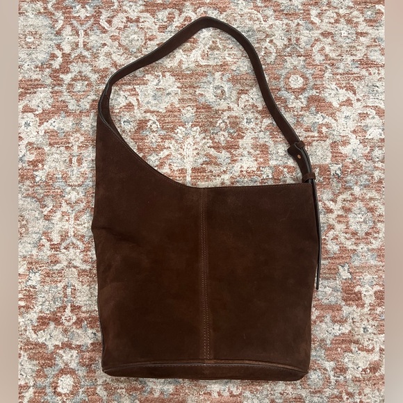 Zara Asymmetric Chocolate Suede Shoulder Hobo Bag in Dark Brown - Picture 8 of 14